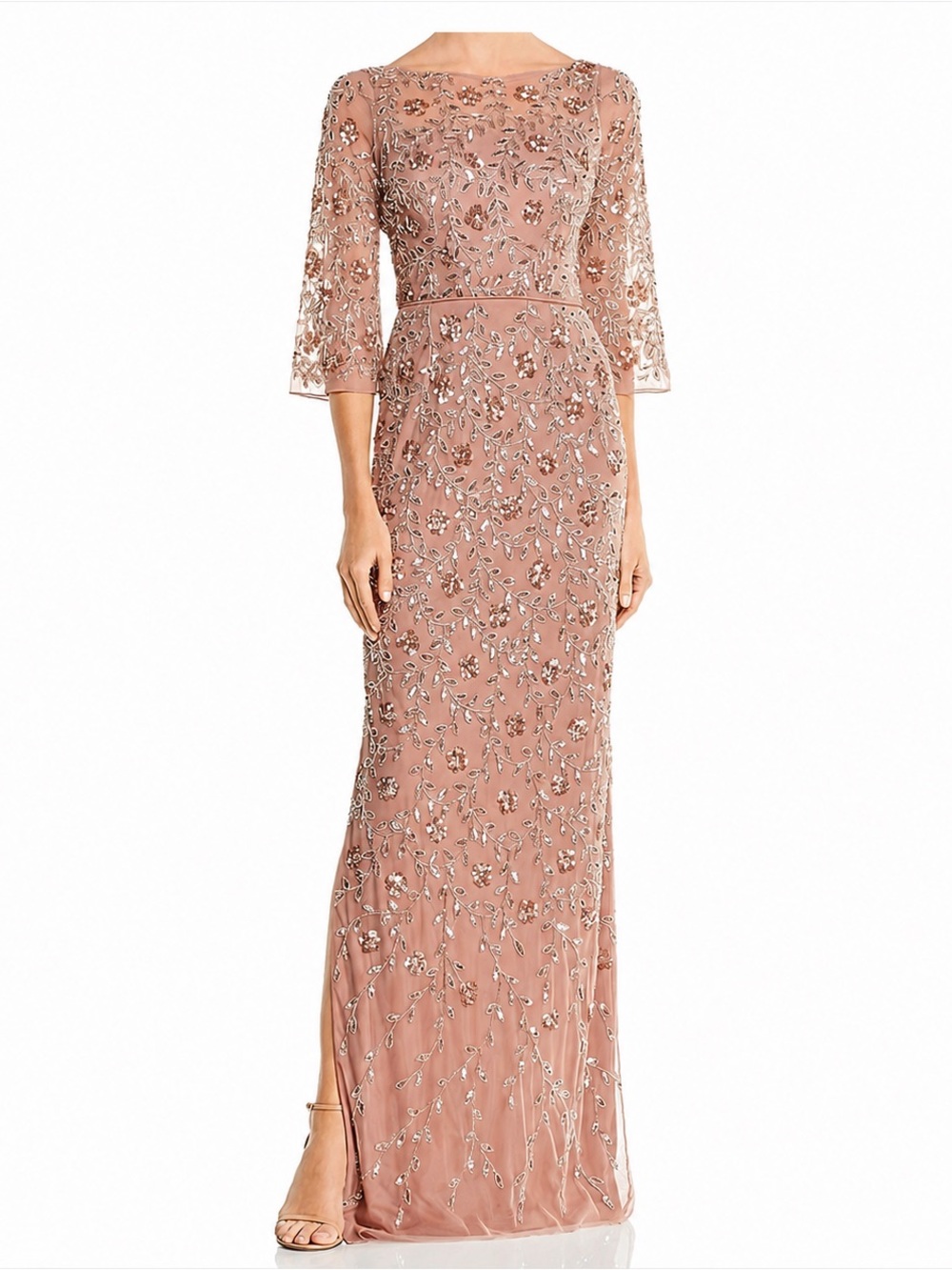 Aidan Mattox Beaded Blush Evening Gown Formal Wedding Guest Dress Sz 4